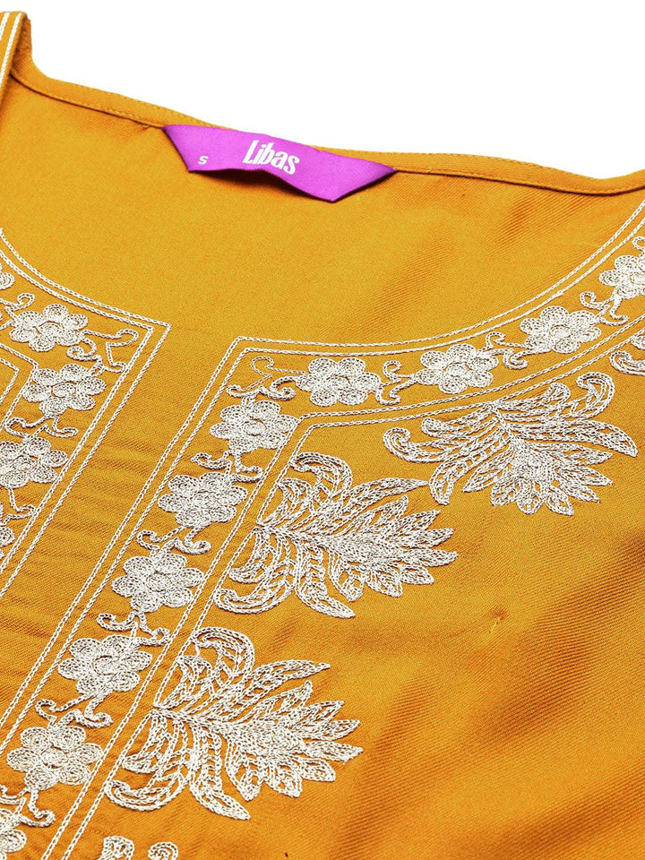 Mustard Yoke Design Wool Blend Straight Kurta With Palazzos - ShopLibas