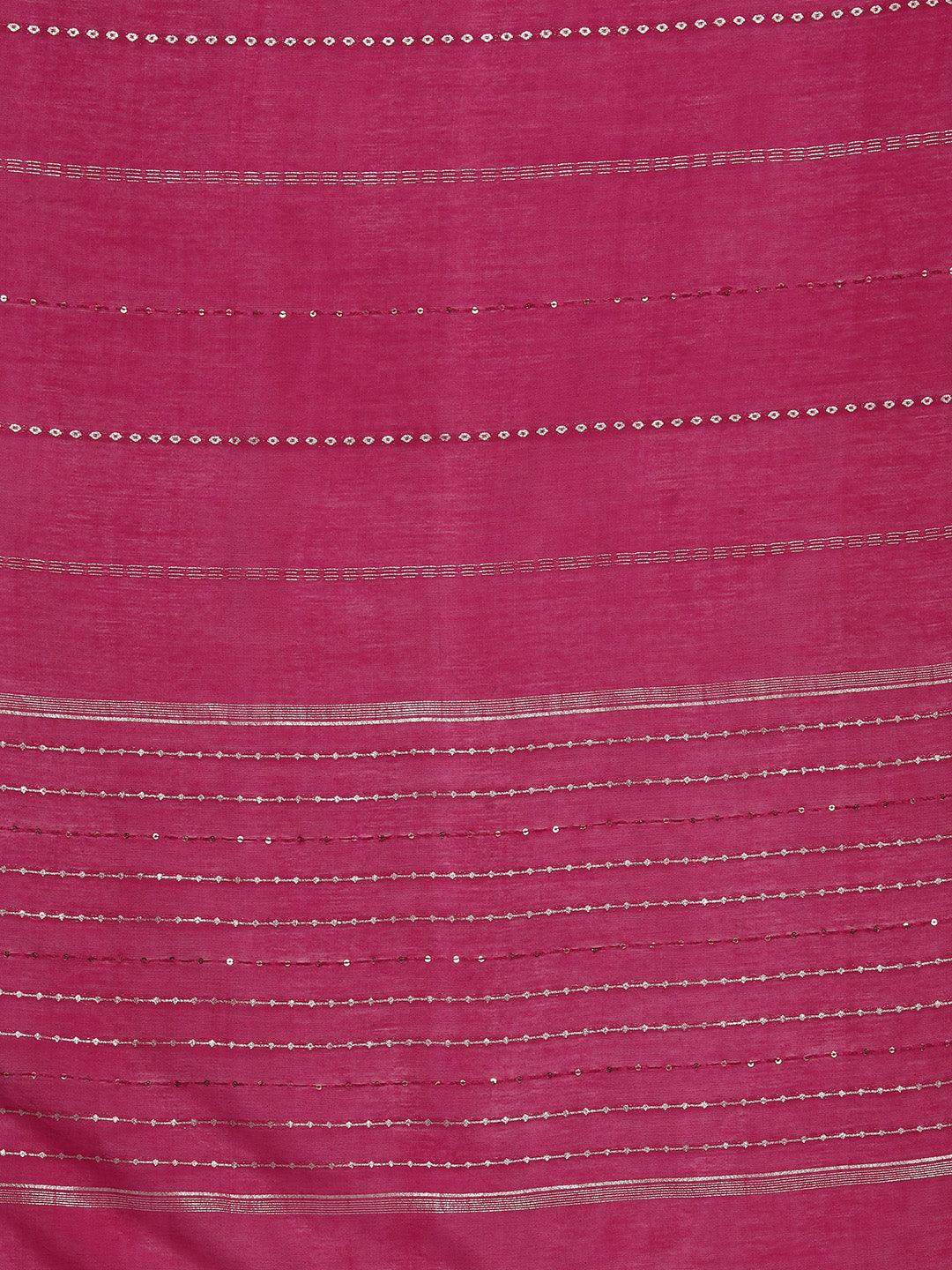 Pink Woven Design Silk Blend Straight Kurta With Trousers & Dupatta - ShopLibas