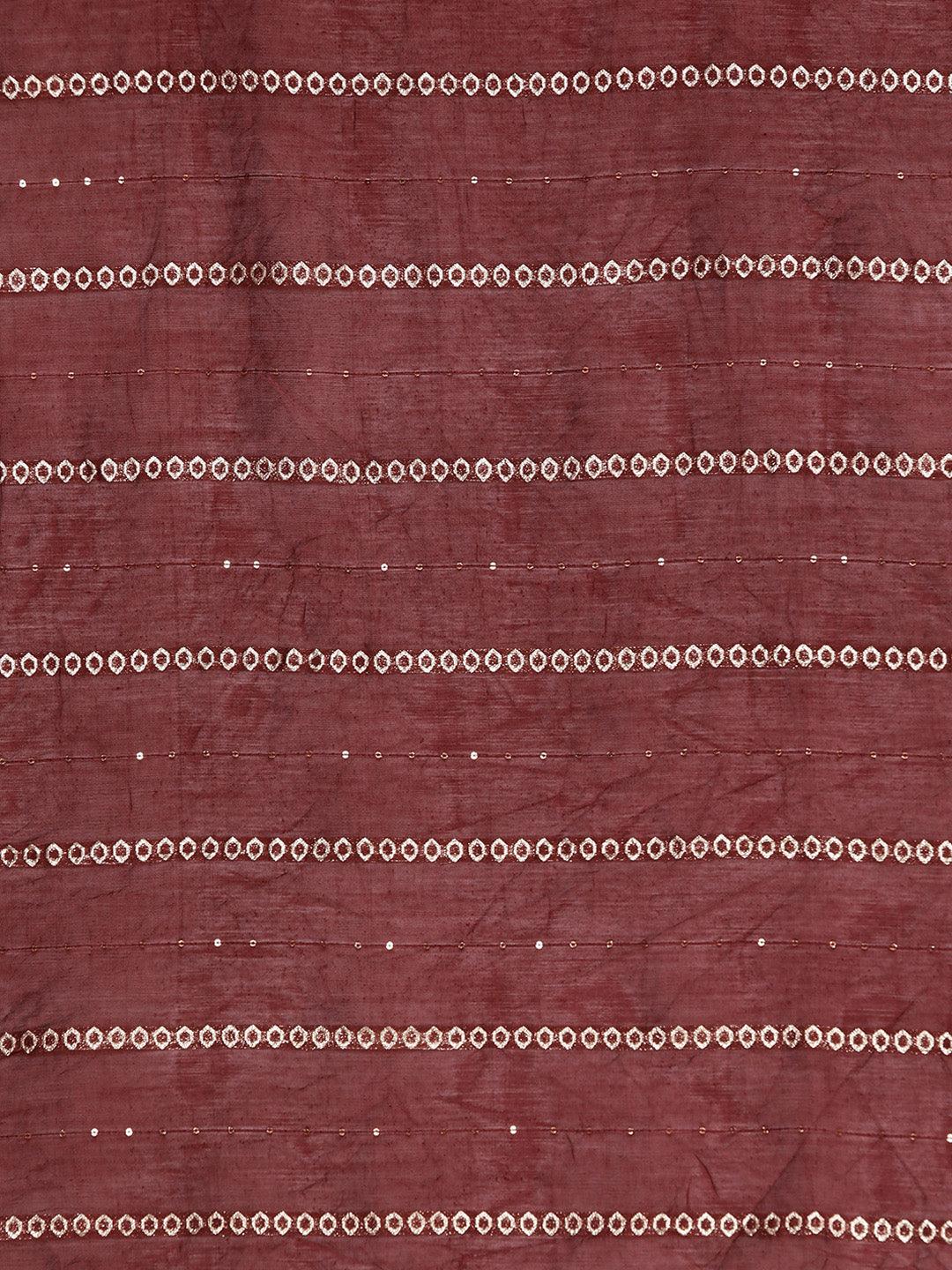 Maroon Yoke Design Silk Blend Straight Suit With Dupatta