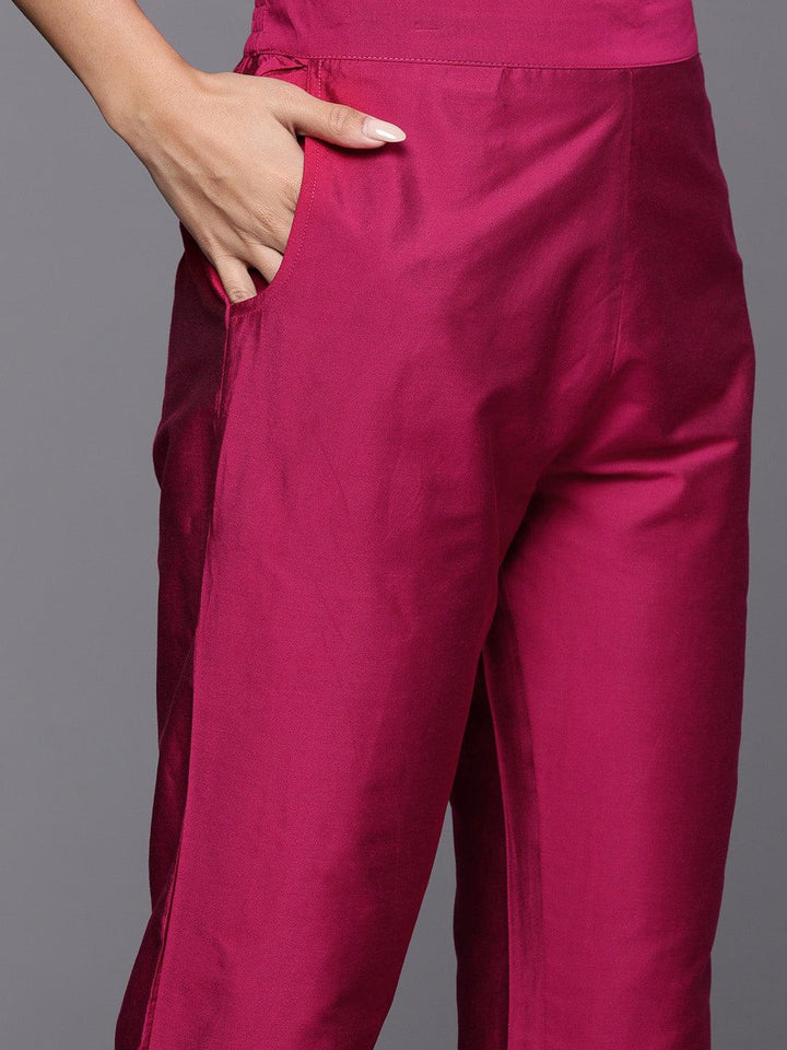 Pink Solid Silk Blend Straight Kurta With Trousers & Dupatta - ShopLibas