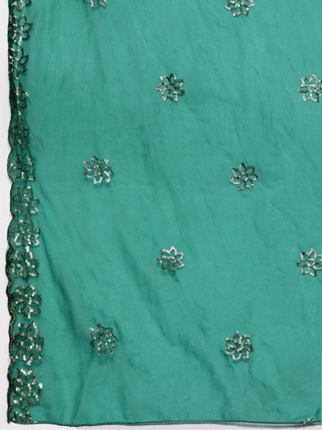 Green Solid Silk Blend Straight Kurta With Trousers & Dupatta - ShopLibas