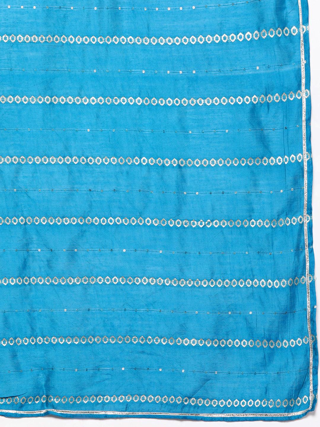 Blue Woven Design Silk Blend Straight Suit With Dupatta