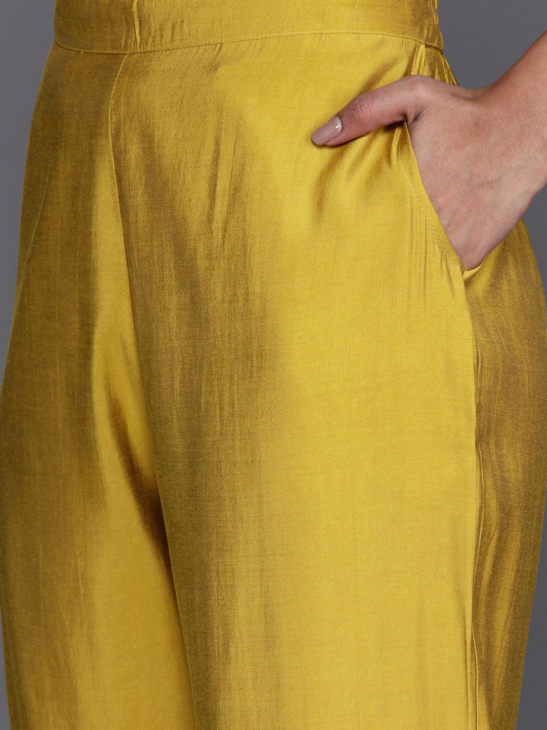 Yellow Yoke Design Silk Blend Straight Suit With Dupatta