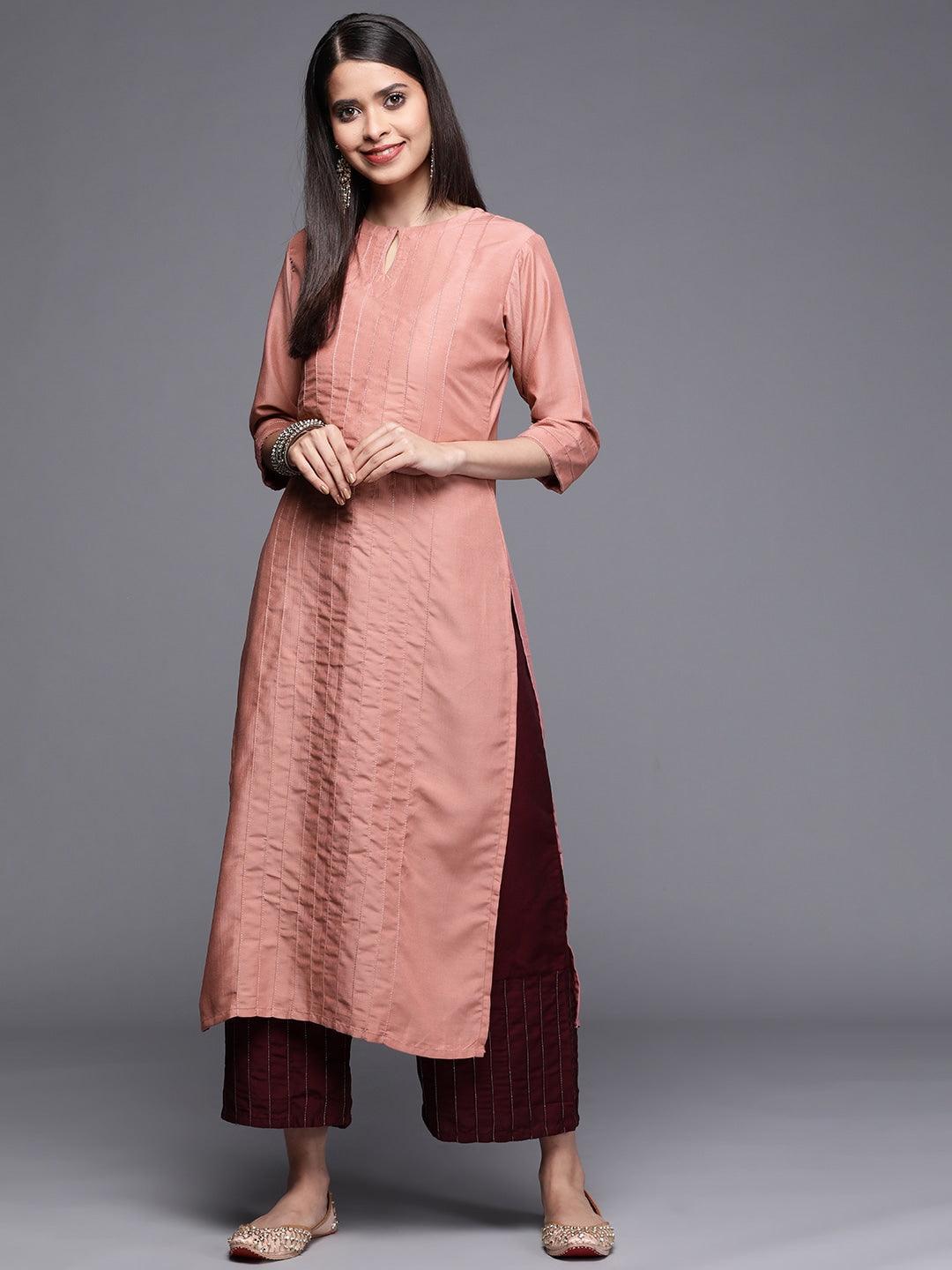 Pink Solid Chanderi Silk Kurta - ShopLibas