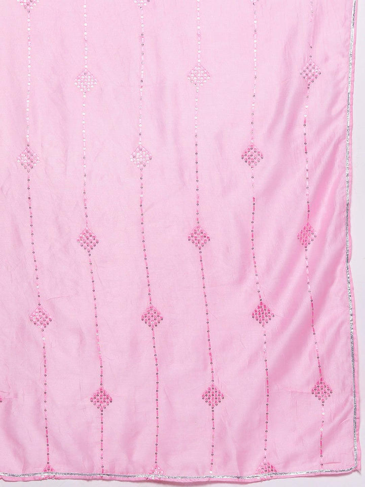 Pink Yoke Design Silk Blend Straight Kurta With Trousers & Dupatta - ShopLibas