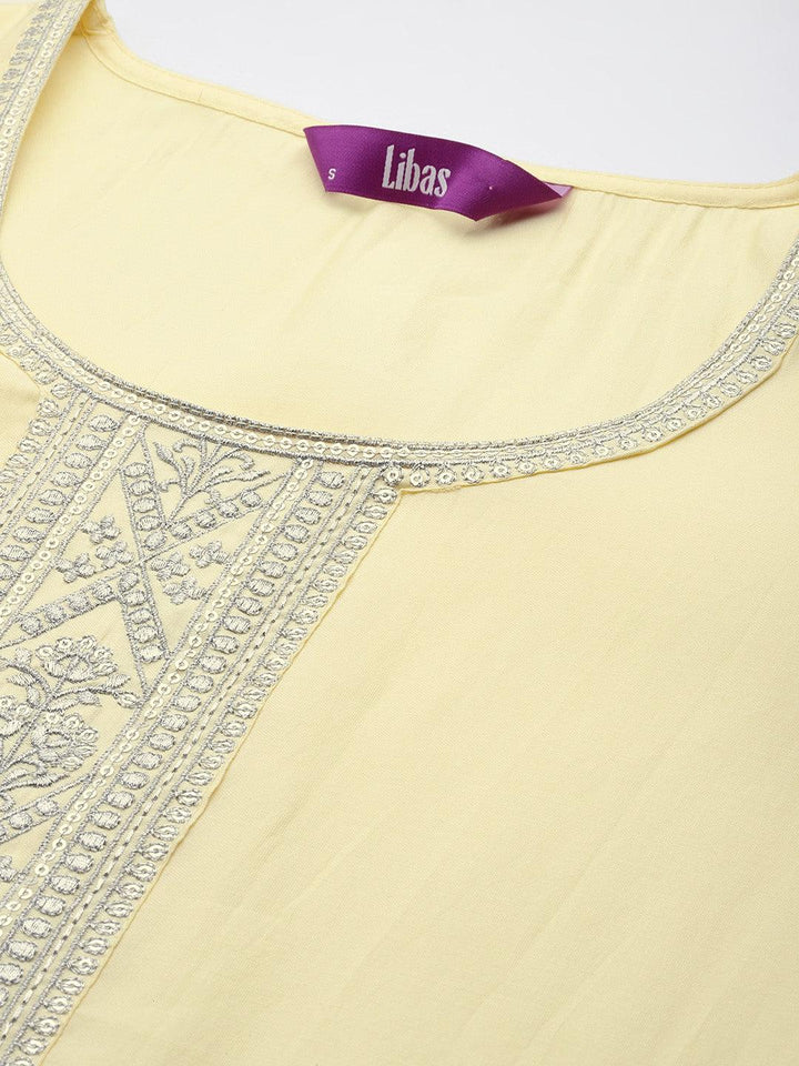 Yellow Yoke Design Silk Blend Straight Kurta With Trousers & Dupatta - ShopLibas