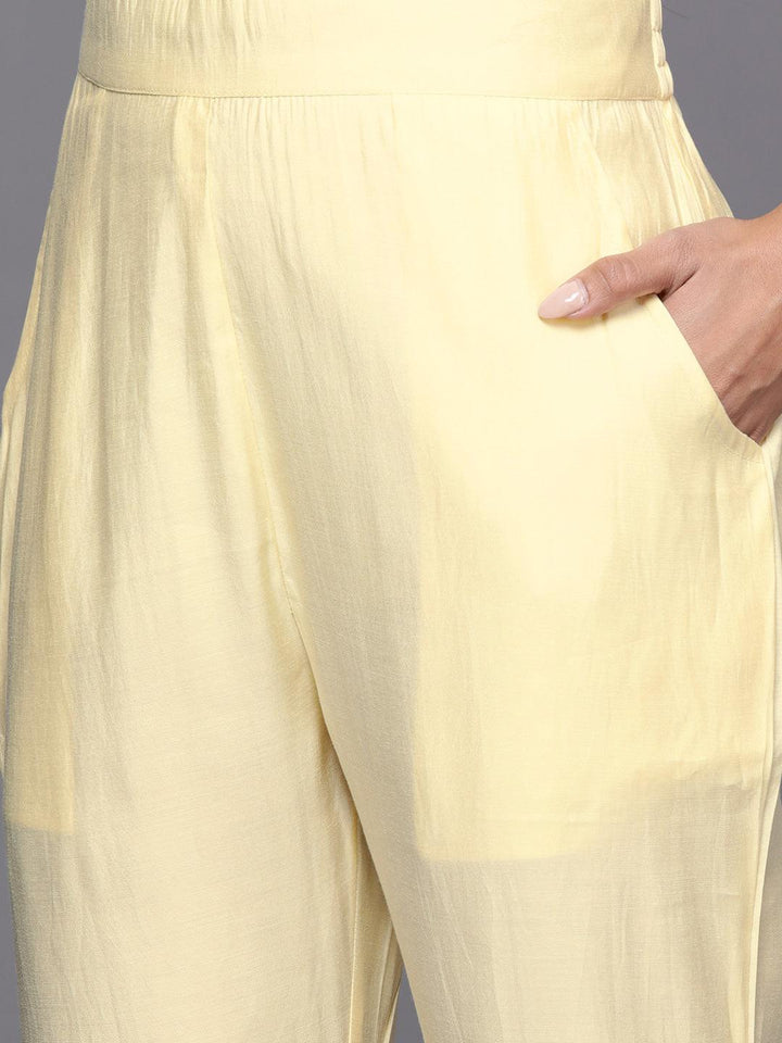 Yellow Yoke Design Silk Blend Straight Kurta With Trousers & Dupatta - ShopLibas