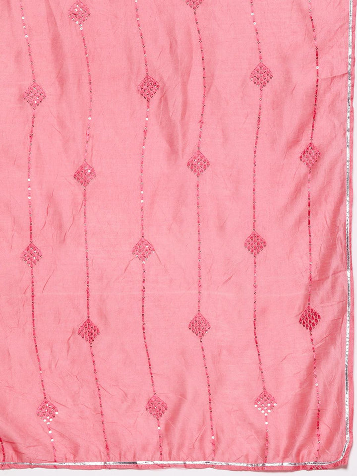 Pink Yoke Design Silk Blend Straight Kurta With Trousers & Dupatta - ShopLibas