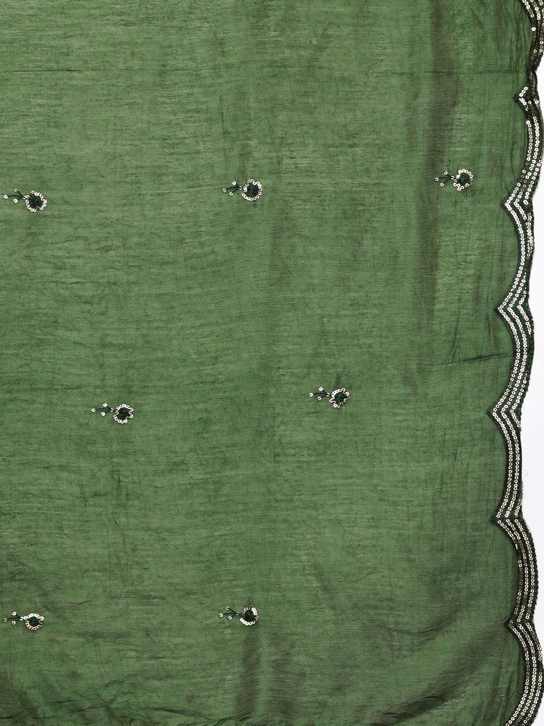 Green Yoke Design Silk Blend Straight Suit With Dupatta