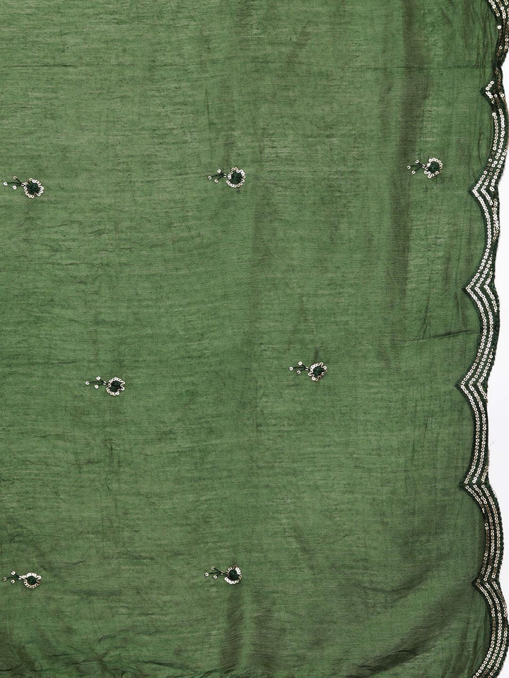 Green Yoke Design Silk Blend Straight Kurta With Trousers & Dupatta - ShopLibas