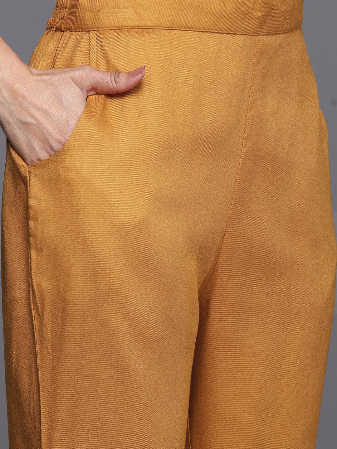 Mustard Embroidered Wool Blend Tunic With Trousers - ShopLibas