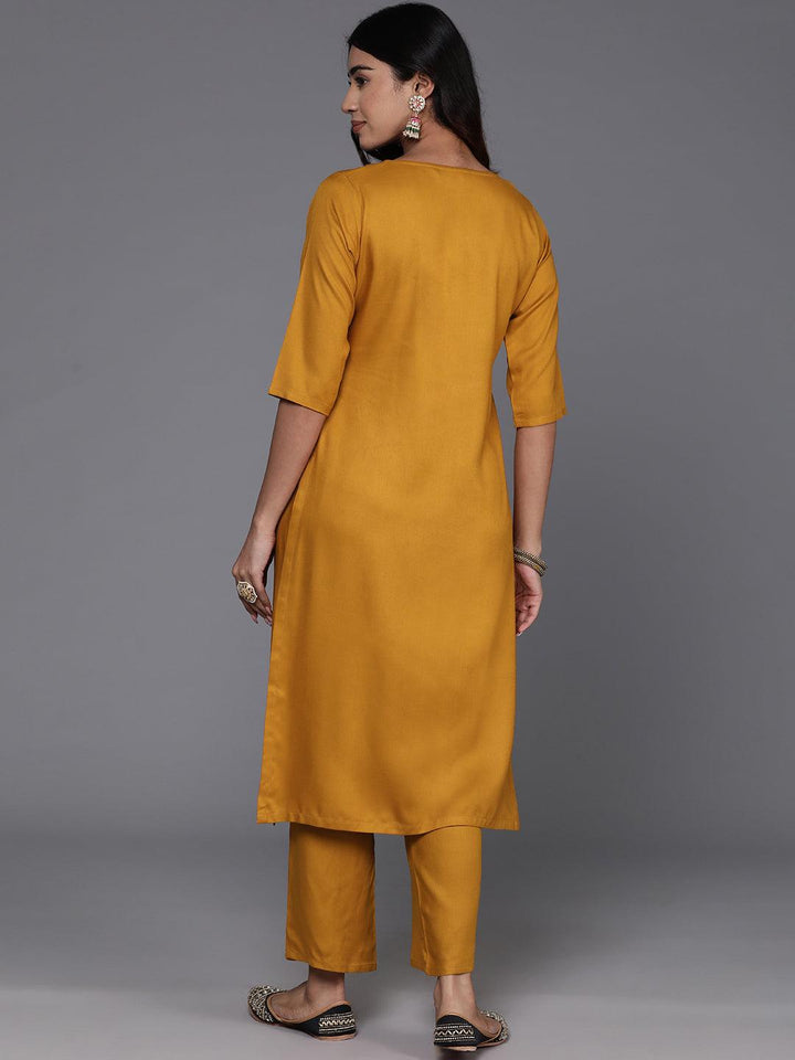 Mustard Yoke Design Wool Blend Straight Kurta With Trousers - ShopLibas