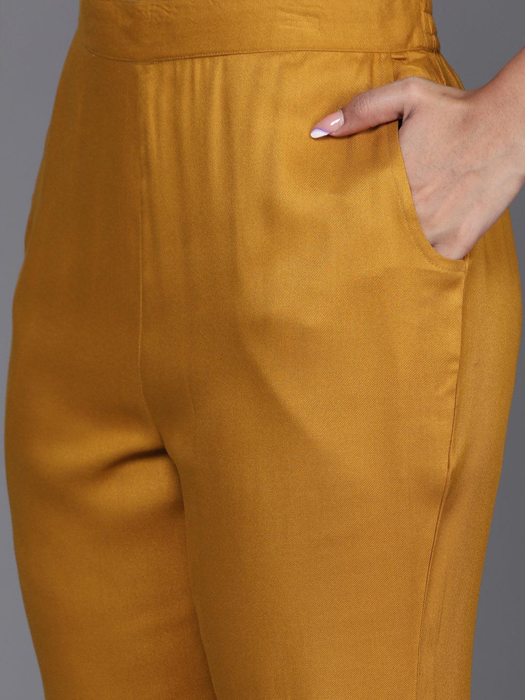 Mustard Yoke Design Wool Blend Straight Kurta With Trousers - ShopLibas