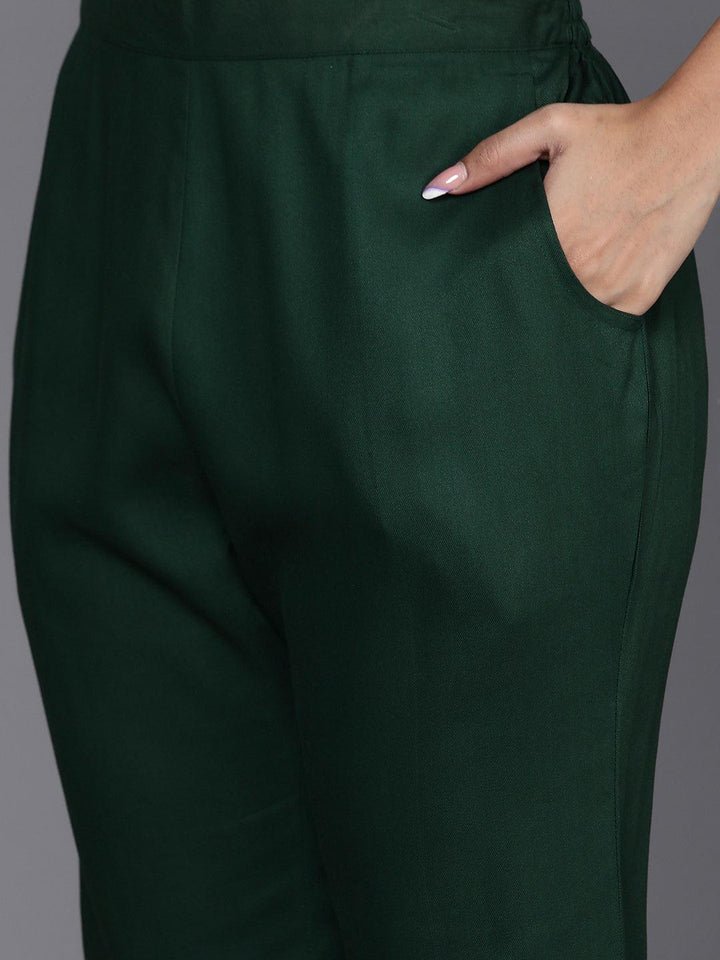 Green Yoke Design Wool Blend Straight Kurta With Trousers - ShopLibas