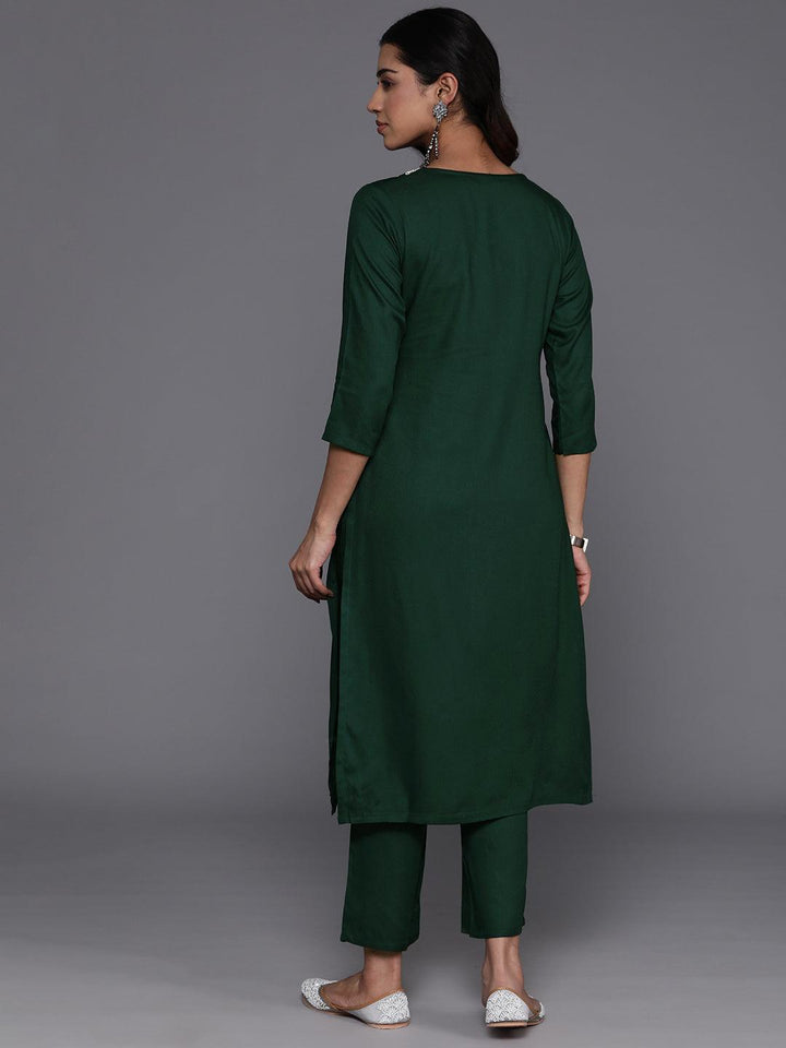 Green Yoke Design Wool Blend Straight Kurta With Trousers - ShopLibas