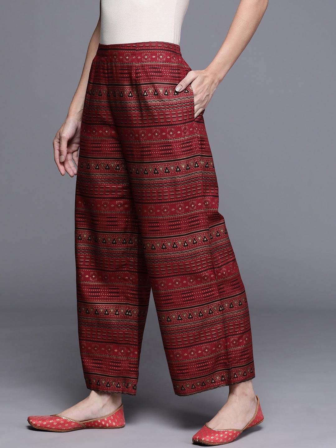 Maroon Printed Rayon Palazzos