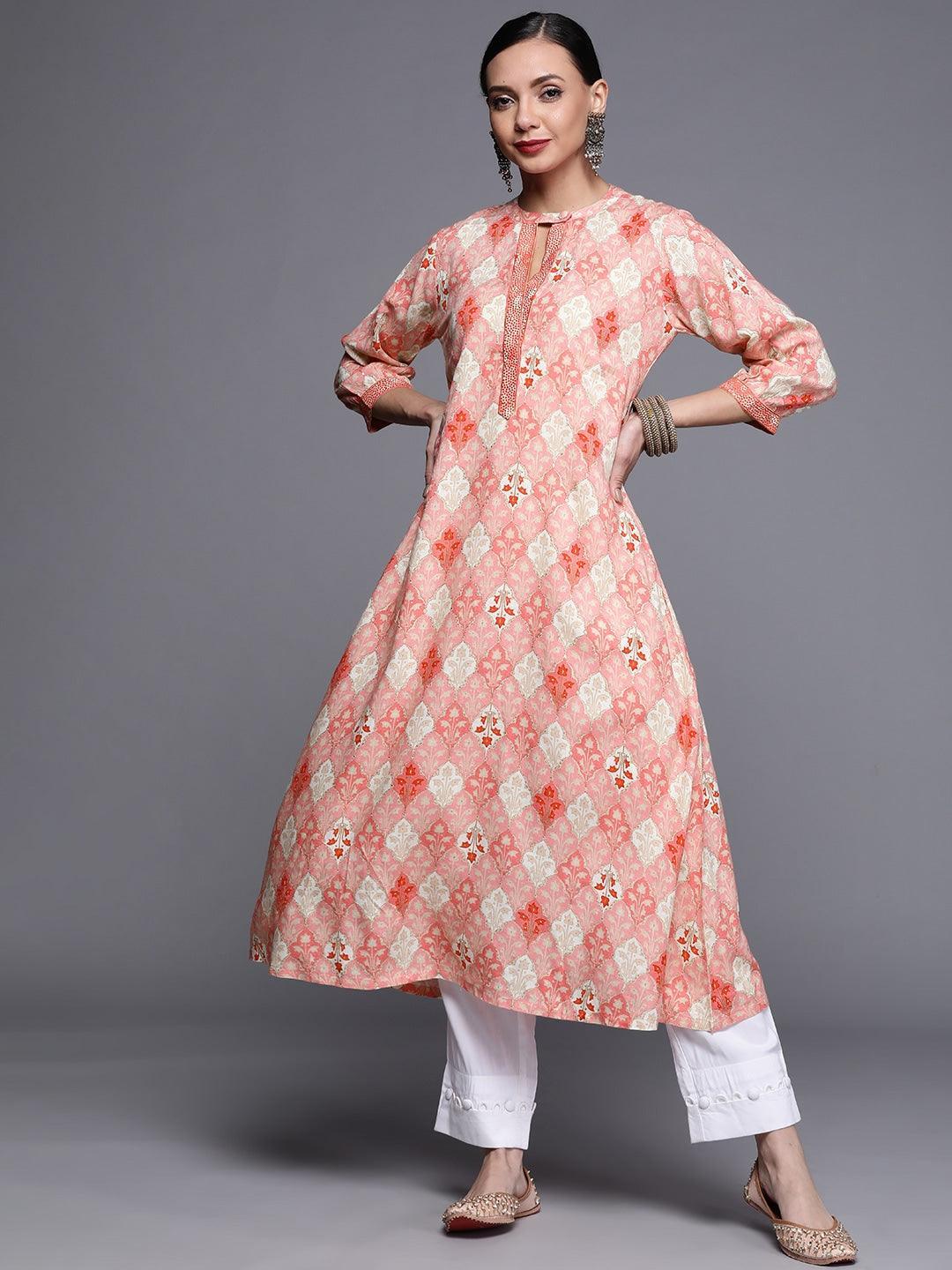 Pink Printed Rayon Kurta