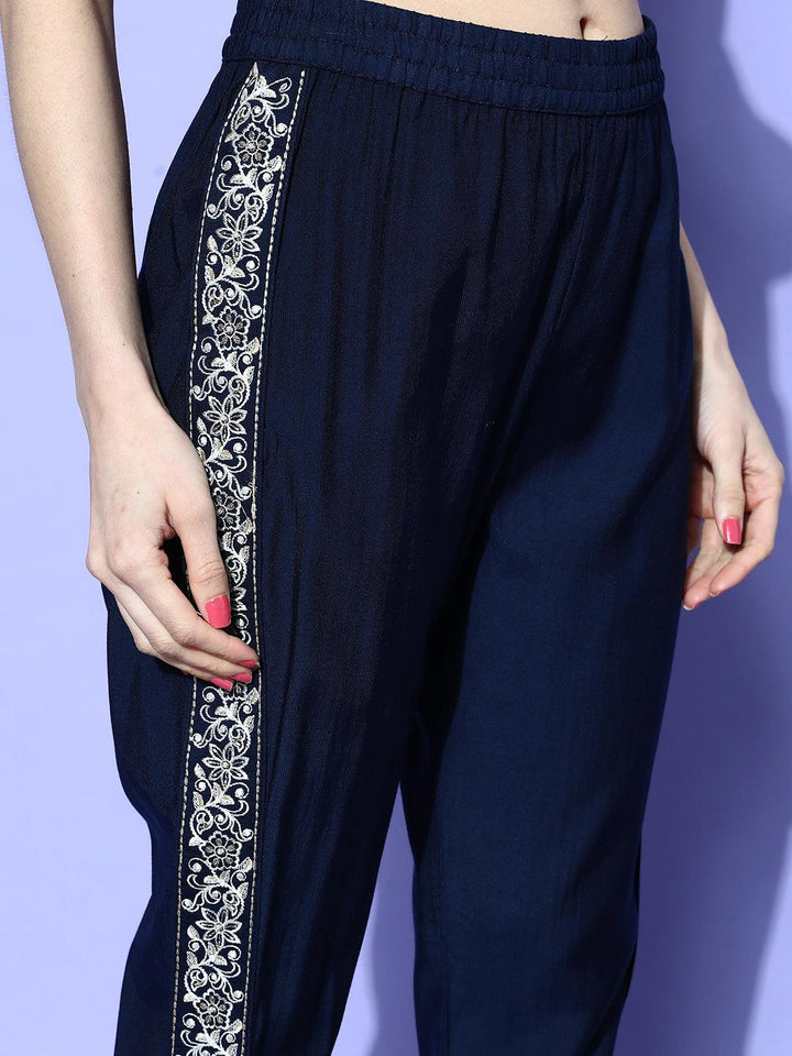 Navy Blue Embellished Silk Blend Co-Ords - ShopLibas