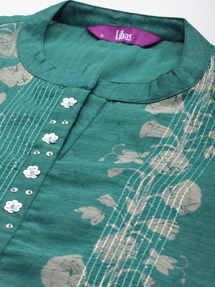 Rama Green Embroidered Chanderi Silk Straight Kurta With Trousers - ShopLibas