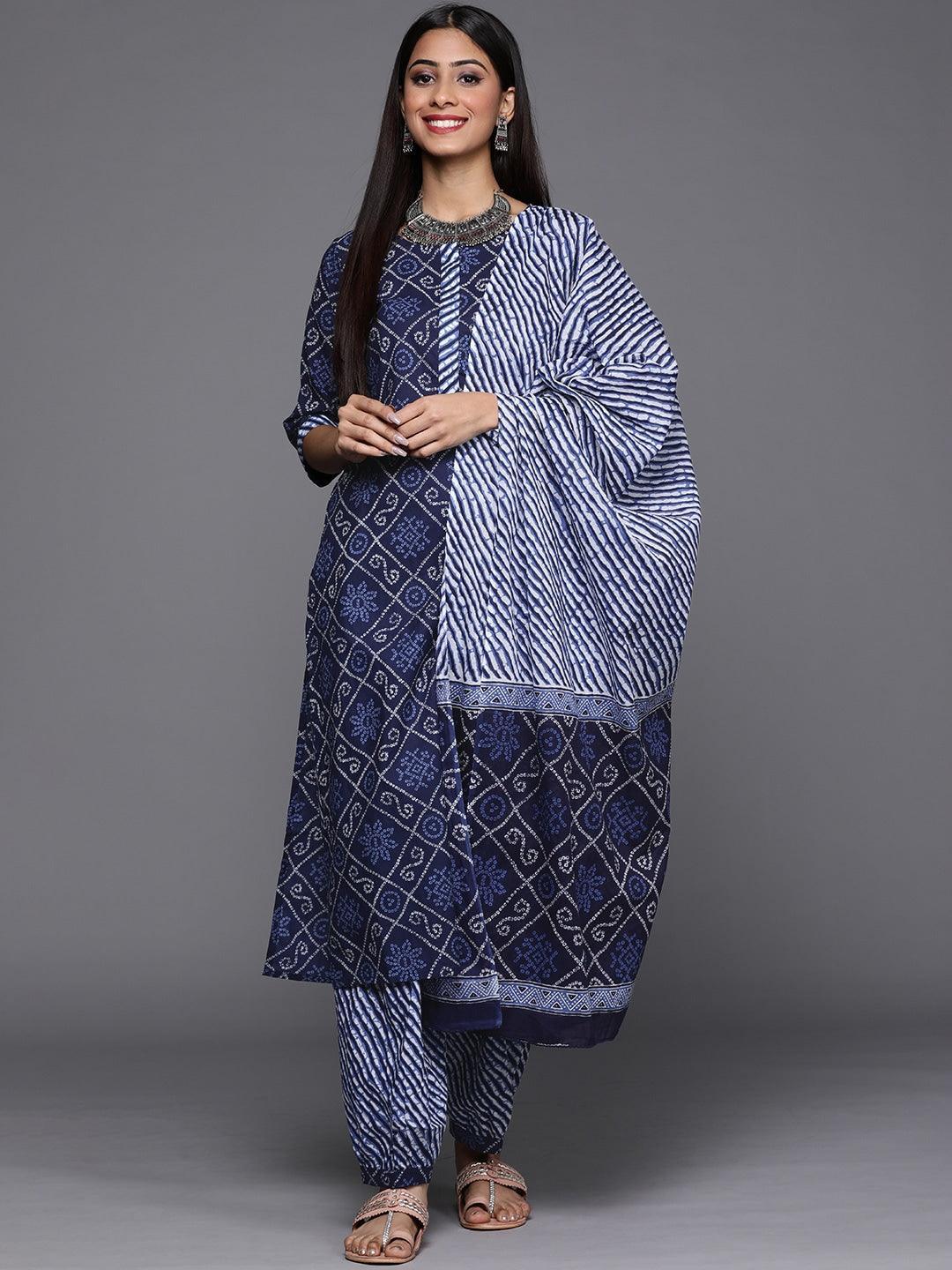 Blue Printed Cotton Suit Set