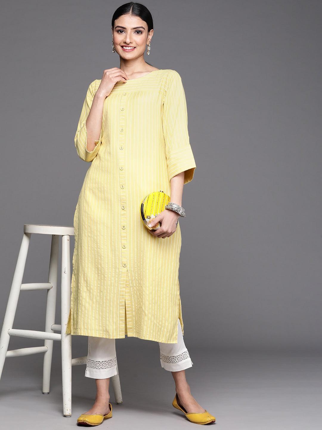 Yellow Striped Cotton Kurta