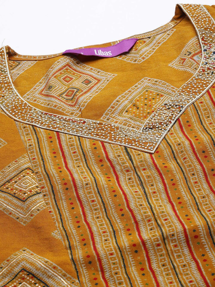 Yellow Printed Chanderi Silk Kurta - ShopLibas