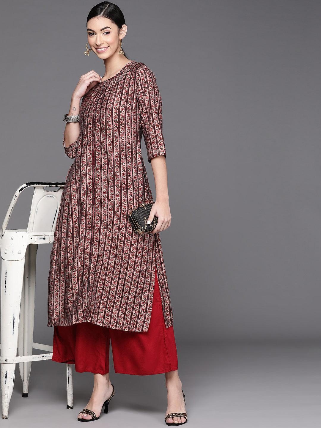 Multicoloured Printed Chanderi Silk Kurta - ShopLibas