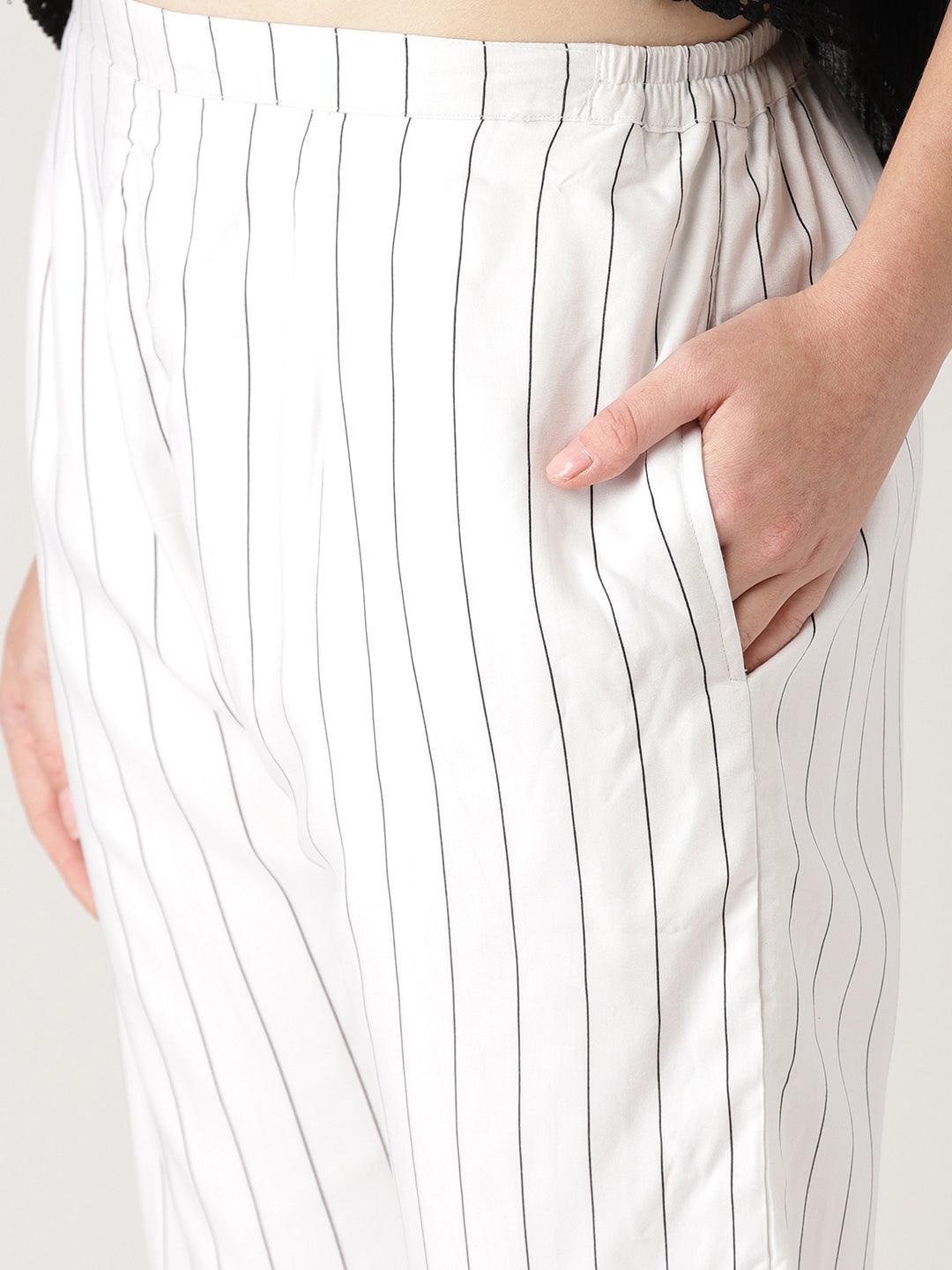 White Striped Rayon Trousers - ShopLibas