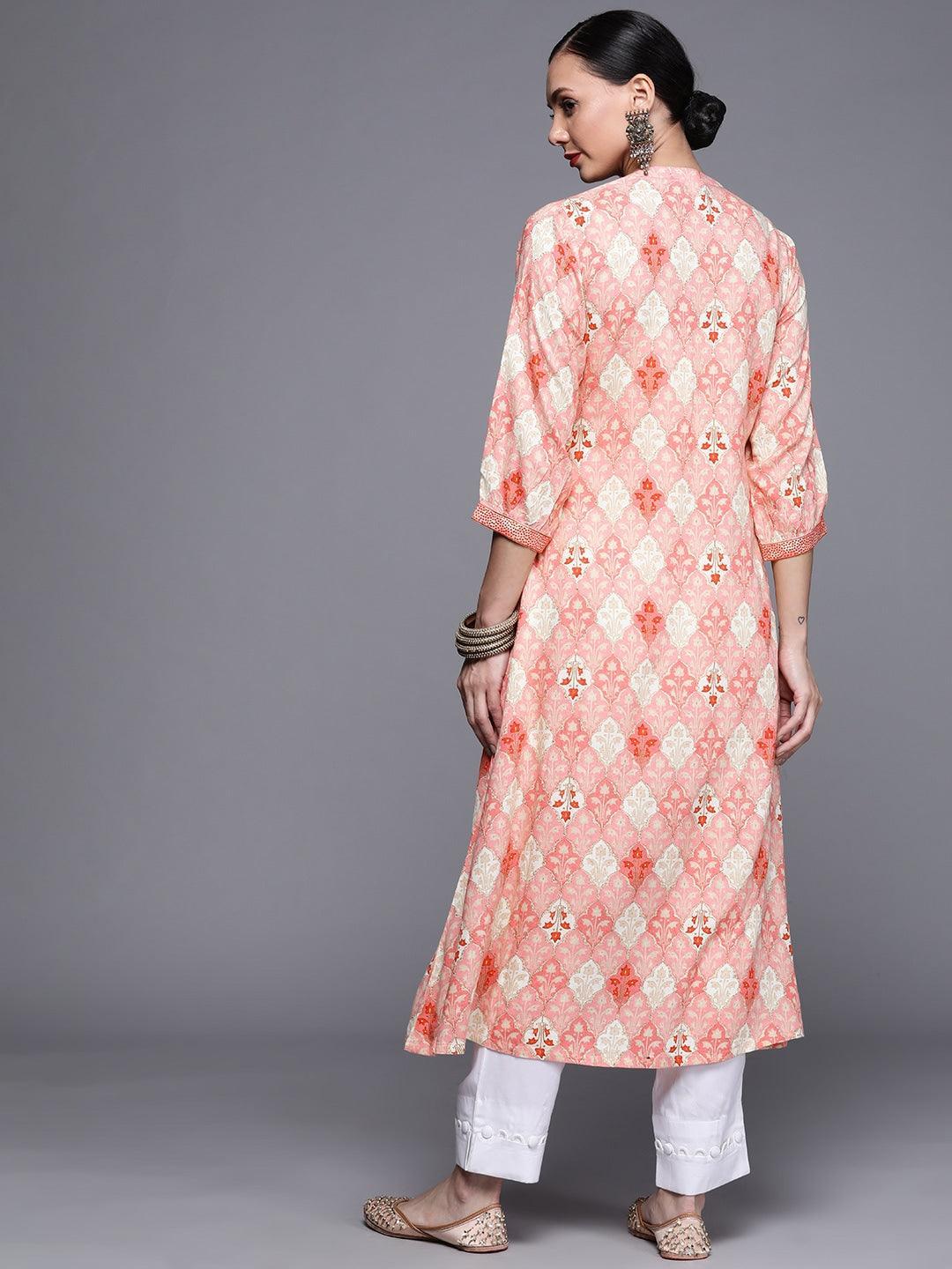 Pink Printed Rayon Kurta