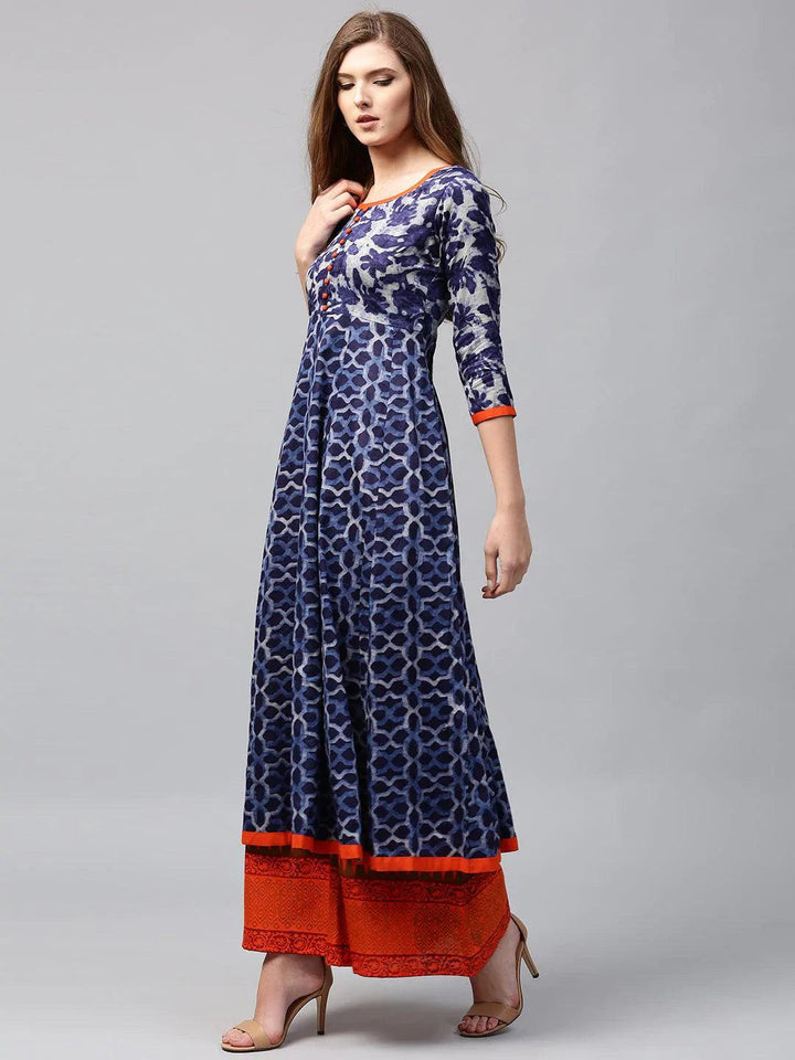 Blue Printed Cotton Kurta - ShopLibas