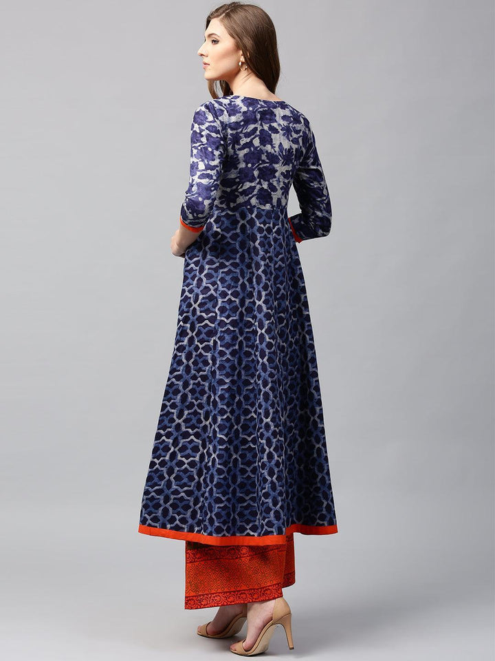 Blue Printed Cotton Kurta - ShopLibas