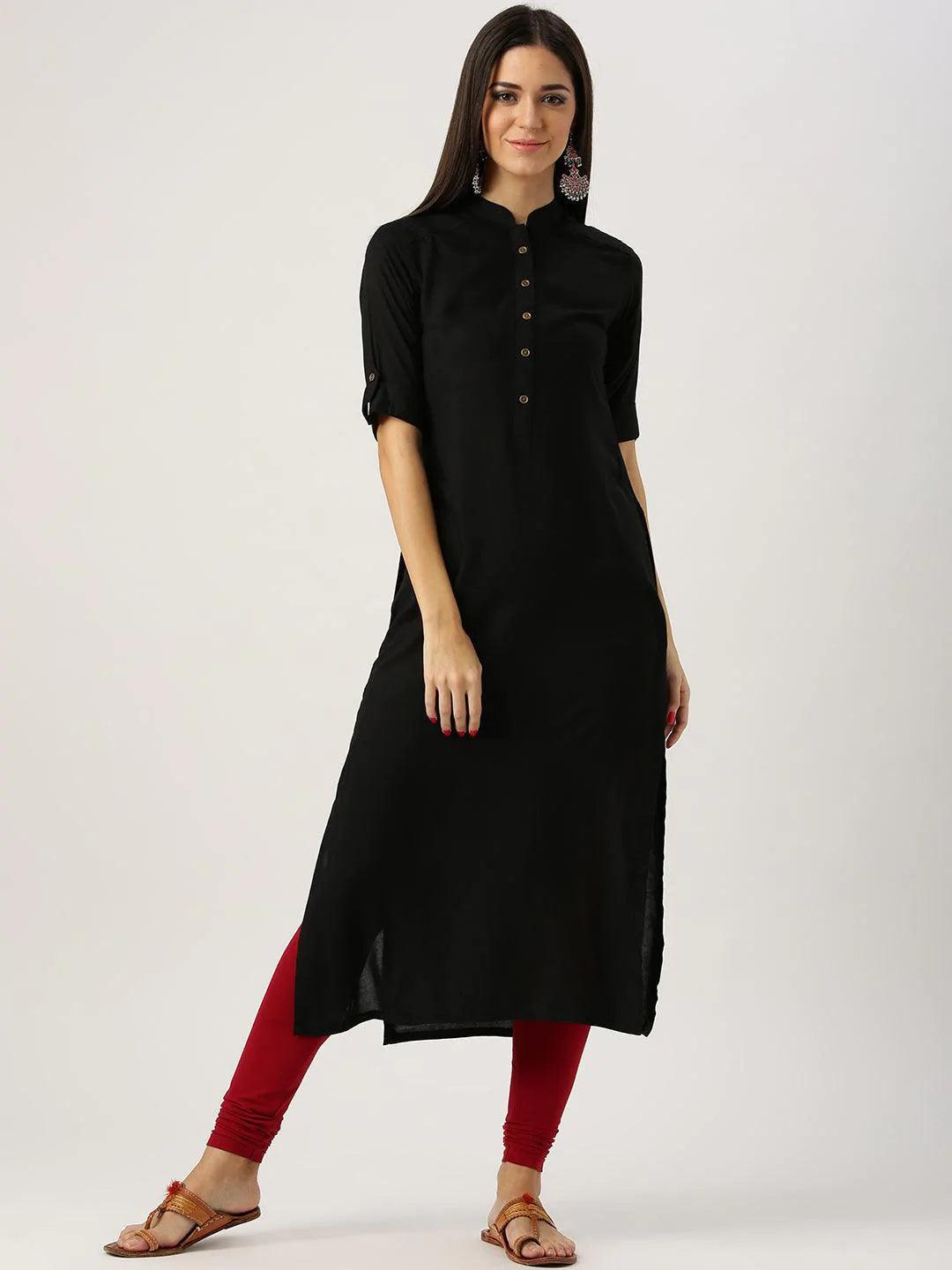 Black Solid Rayon Kurta