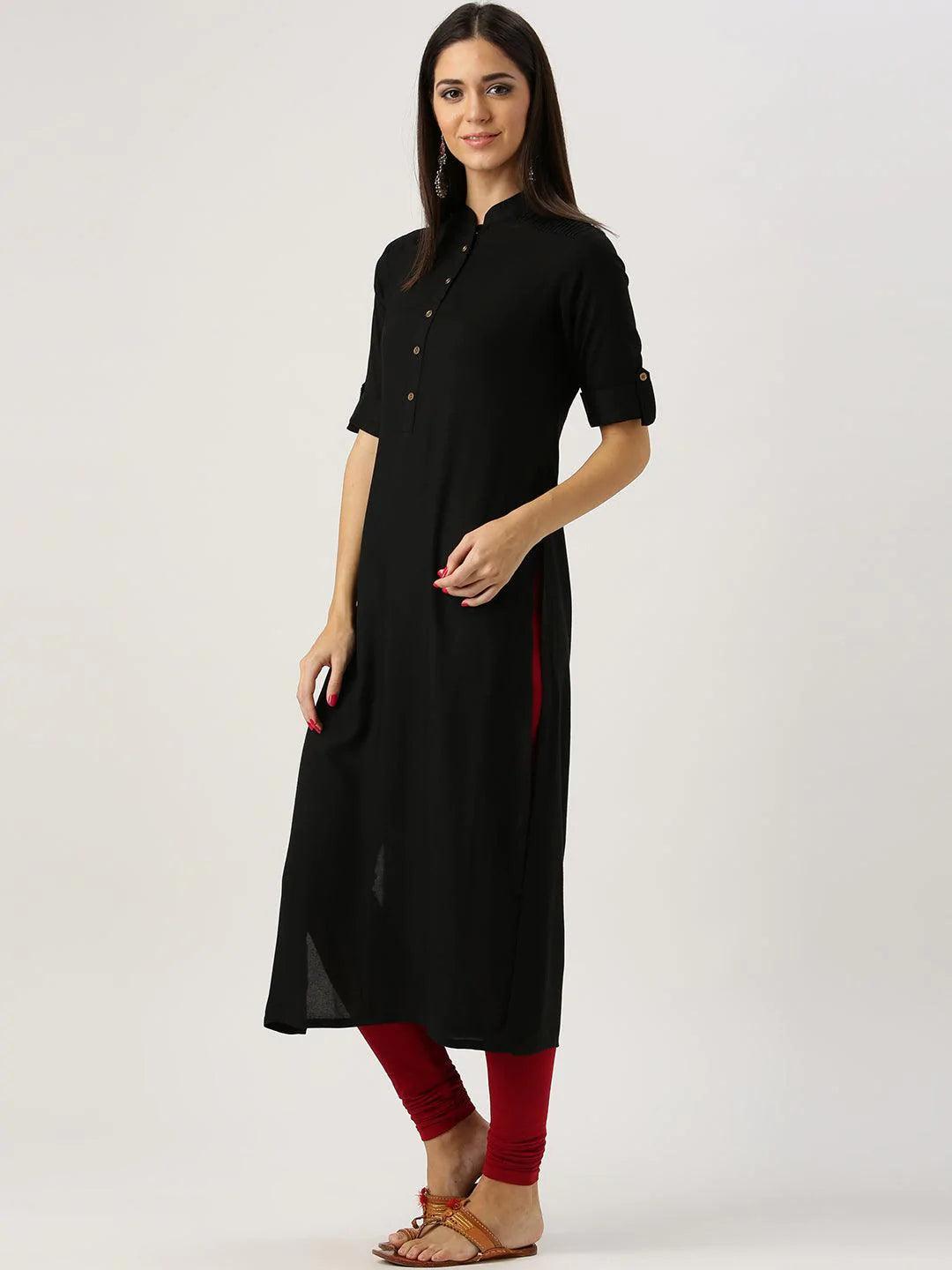 Black Solid Rayon Kurta