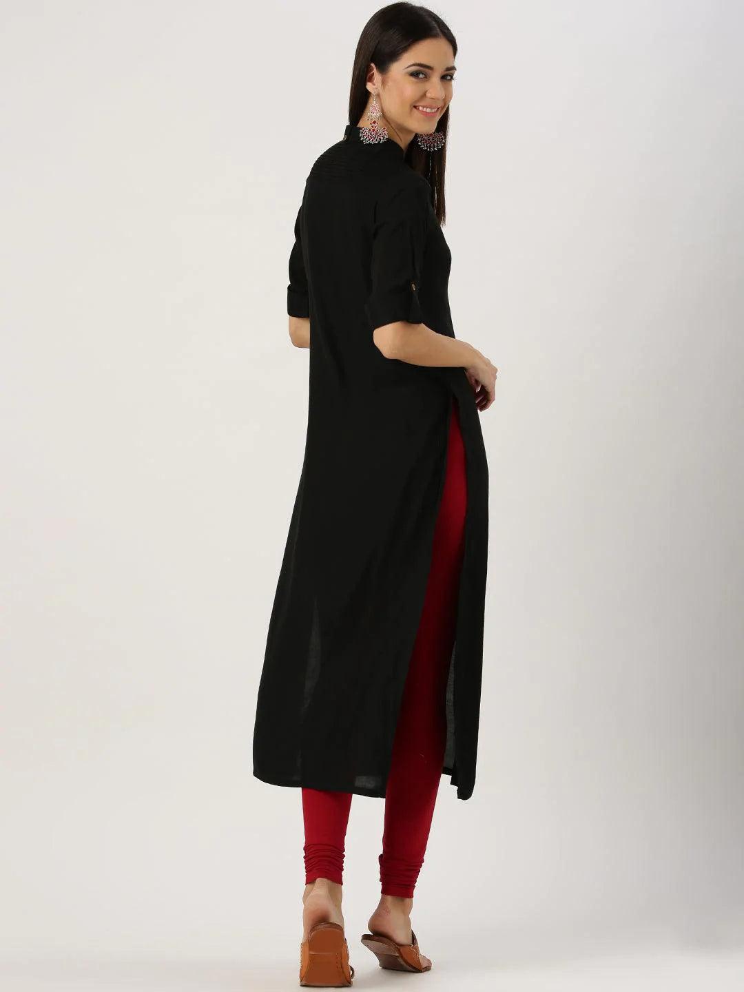 Black Solid Rayon Kurta