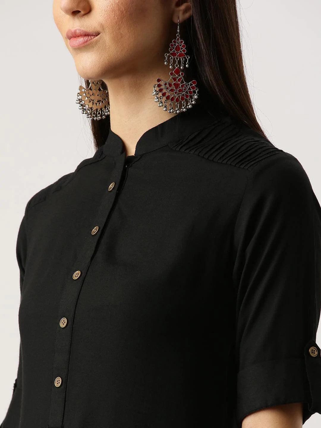 Black Solid Rayon Kurta