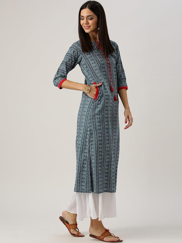 Grey Printed Cotton Kurta - ShopLibas