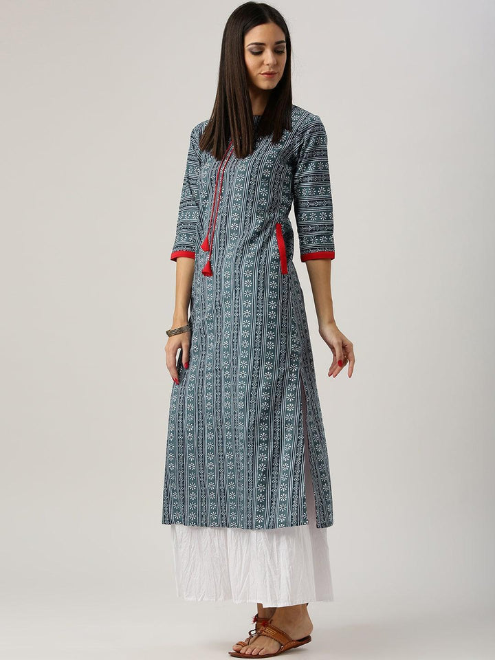 Grey Printed Cotton Kurta - ShopLibas