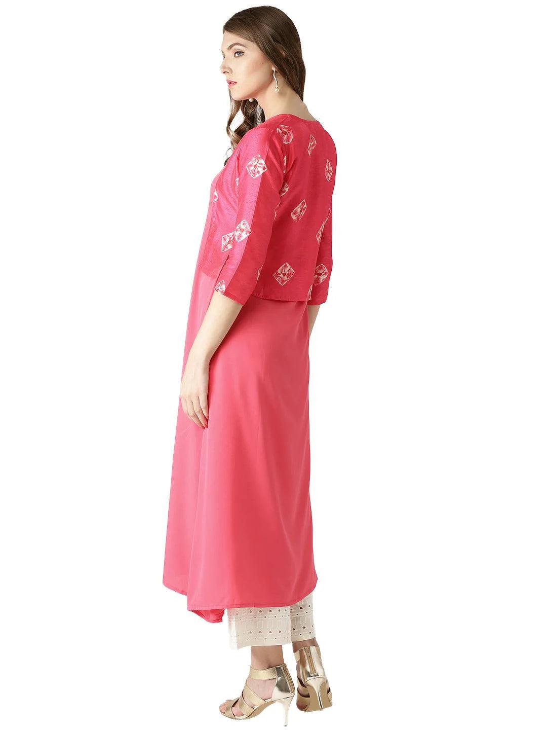 Pink Solid Crepe Kurta With Jacket