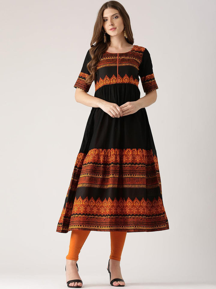 Black Printed Cotton Kurta - ShopLibas