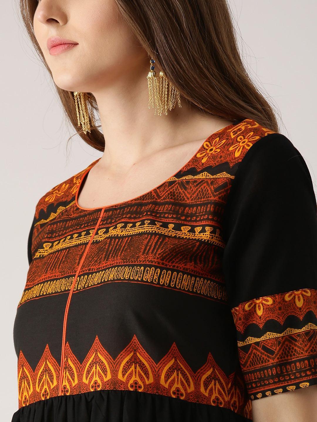 Black Printed Cotton Kurta