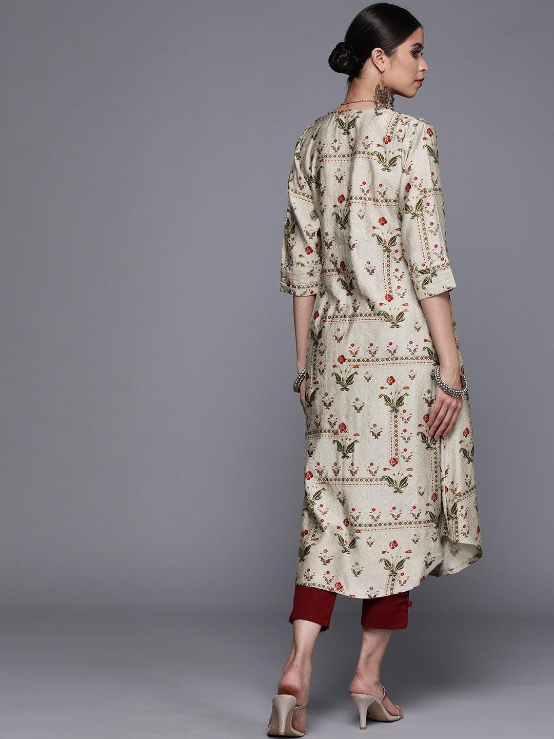 Grey Printed Chanderi Silk Kurta