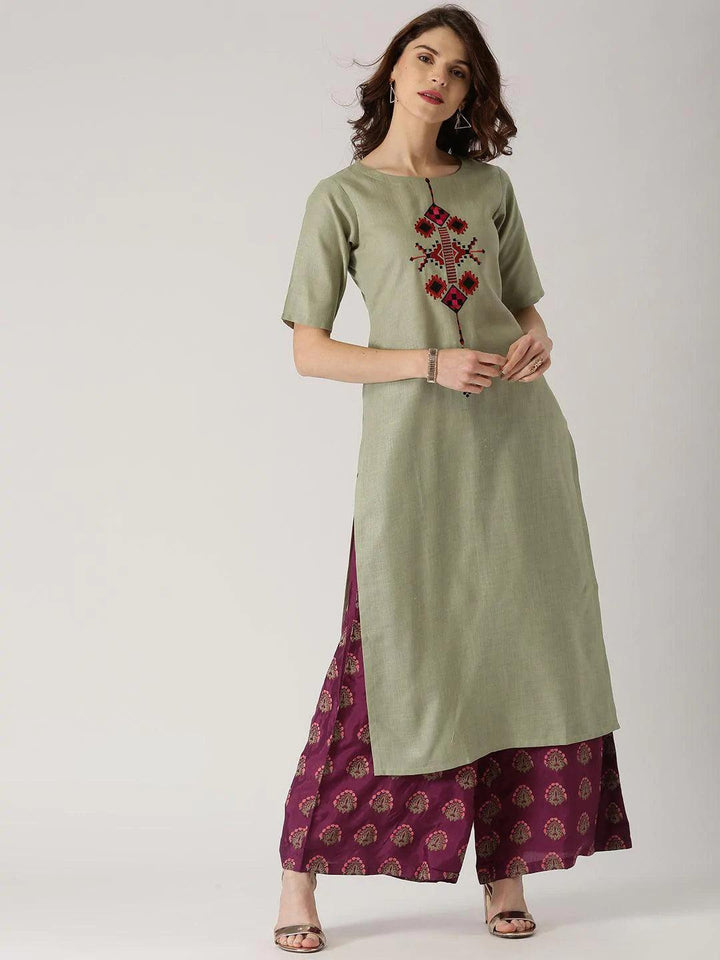 Green Embroidered Cotton Kurta - ShopLibas