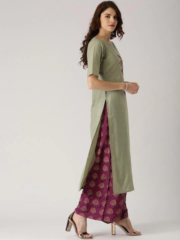 Green Embroidered Cotton Kurta - ShopLibas