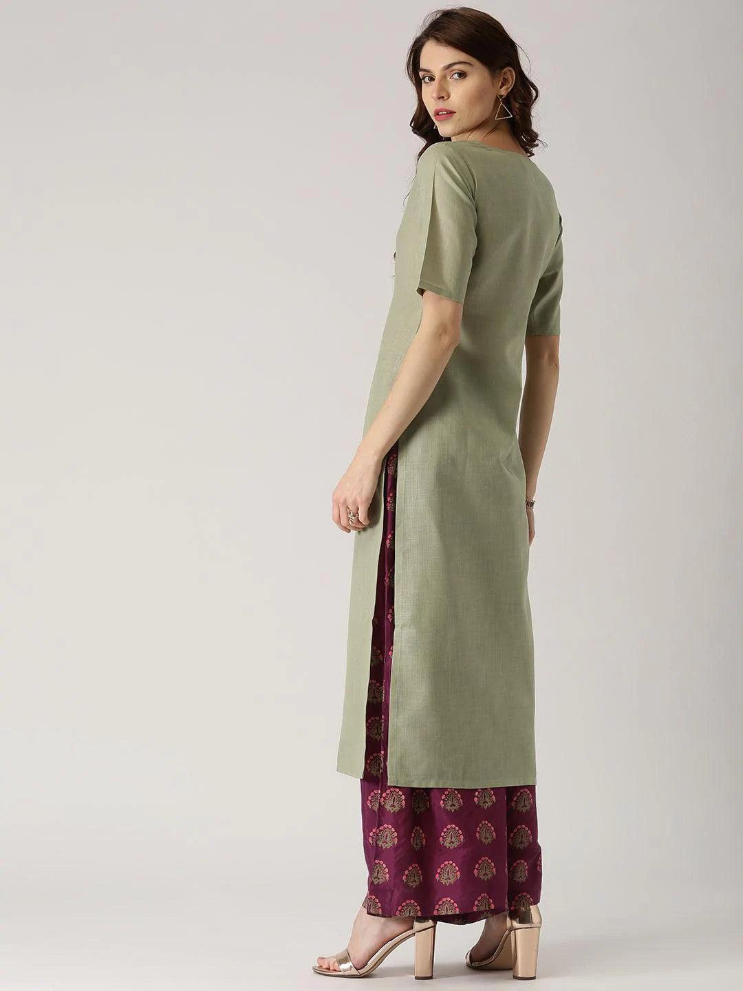 Green Embroidered Cotton Kurta - ShopLibas