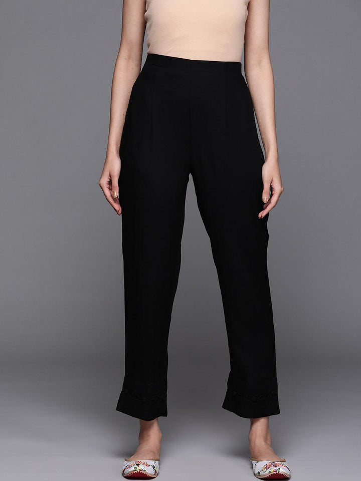 Black Solid Rayon Trousers - ShopLibas