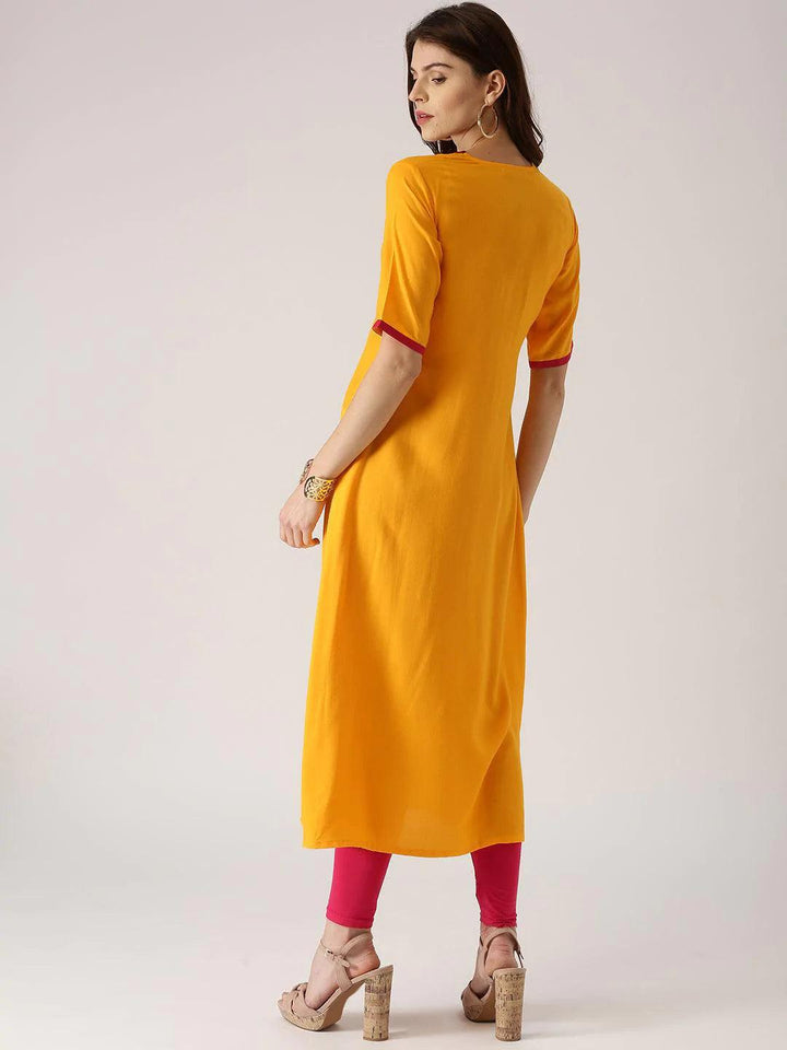 Yellow Solid Rayon Kurta - ShopLibas