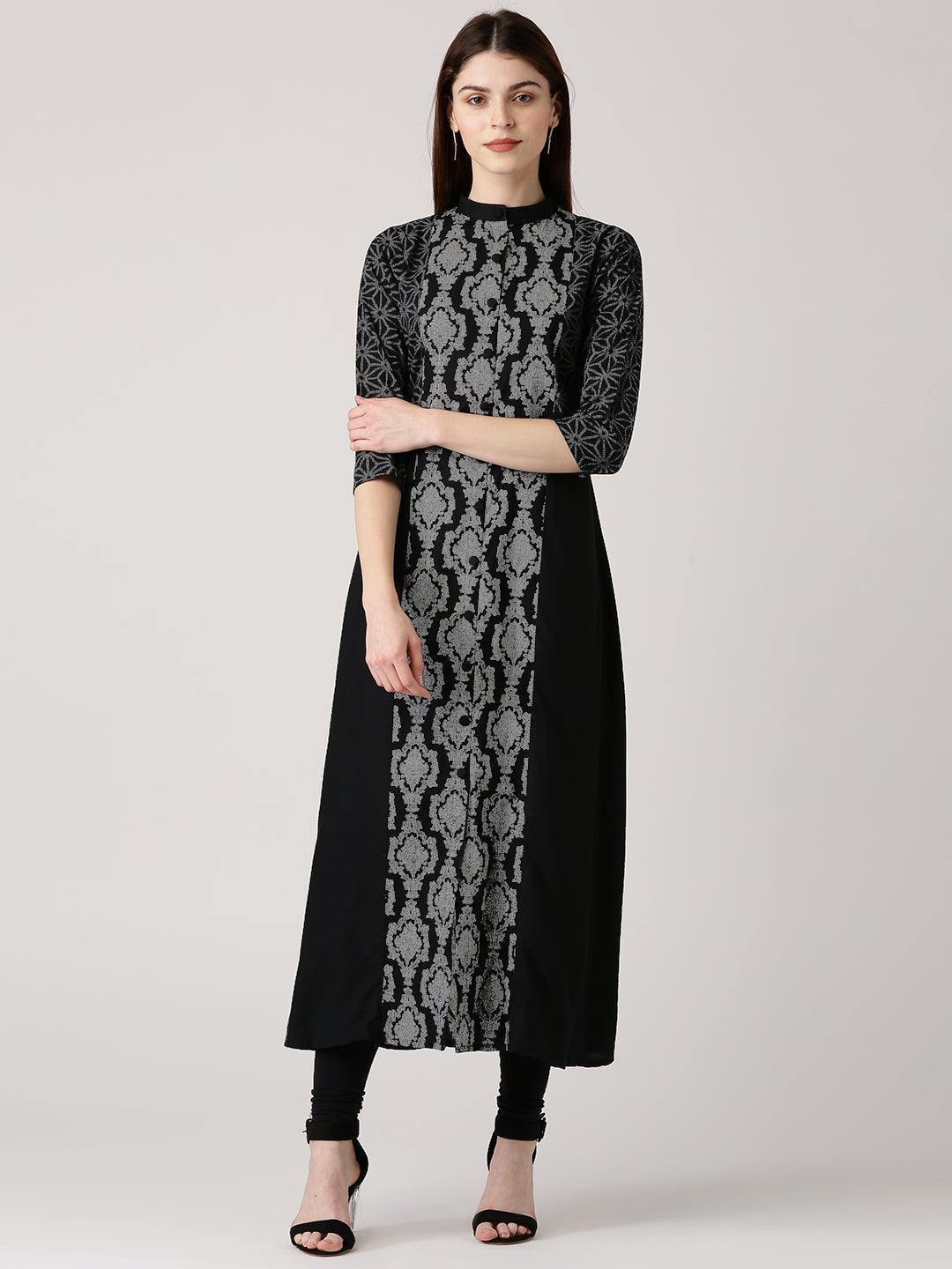 Black Printed Cotton Kurta