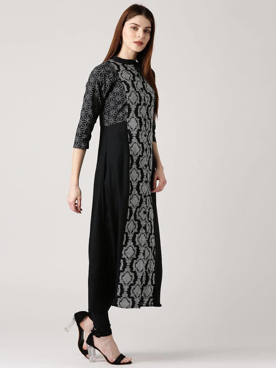 Black Printed Cotton Kurta