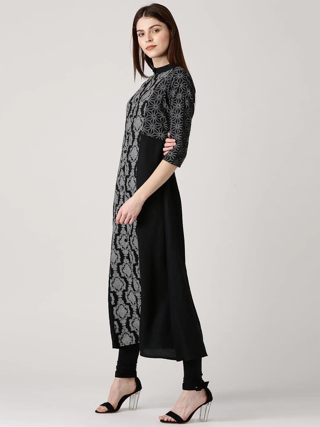 Black Printed Cotton Kurta