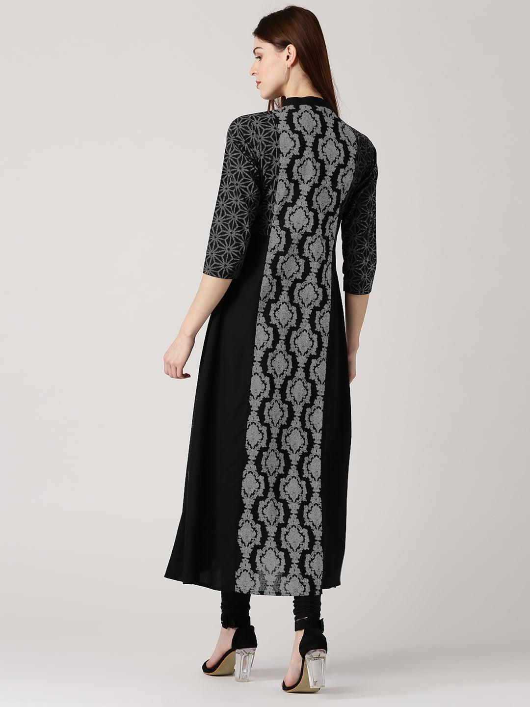 Black Printed Cotton Kurta